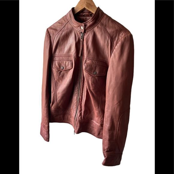 danier Cognac Leather moto Jacket size Small - Picture 3 of 11